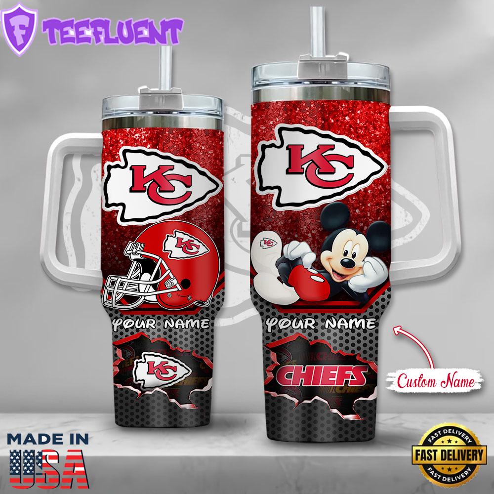 NFL Kansas City Chiefs Mickey Mouse Custom Stanley Quencher 40oz Stainless Steel Tumbler With Handle
