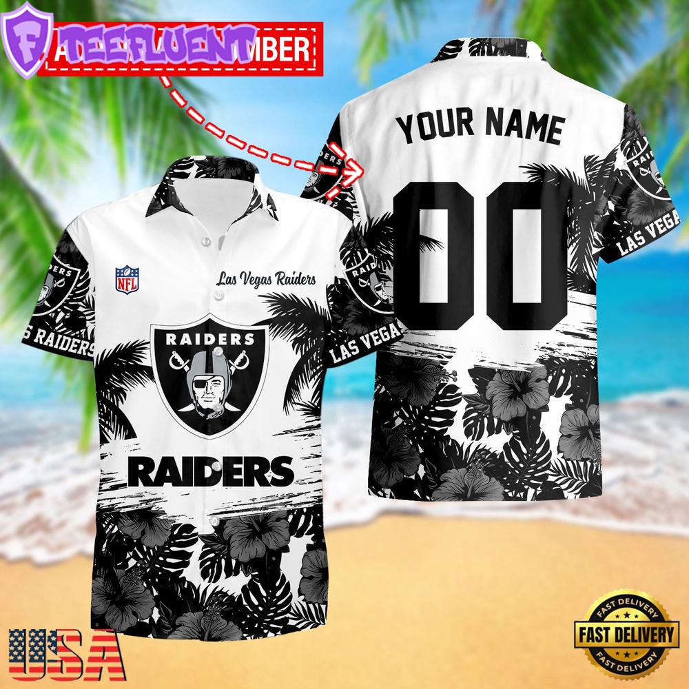 NFL Las Vegas Raiders Hibiscus Flower Custom Name Hawaiian Shirt