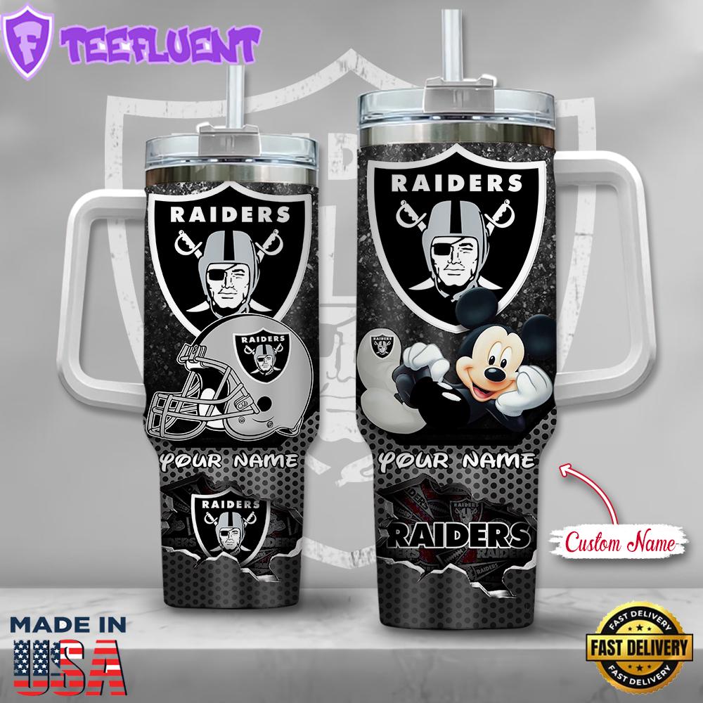 NFL Las Vegas Raiders Mickey Mouse Custom Stanley Quencher 40oz Stainless Steel Tumbler With Handle