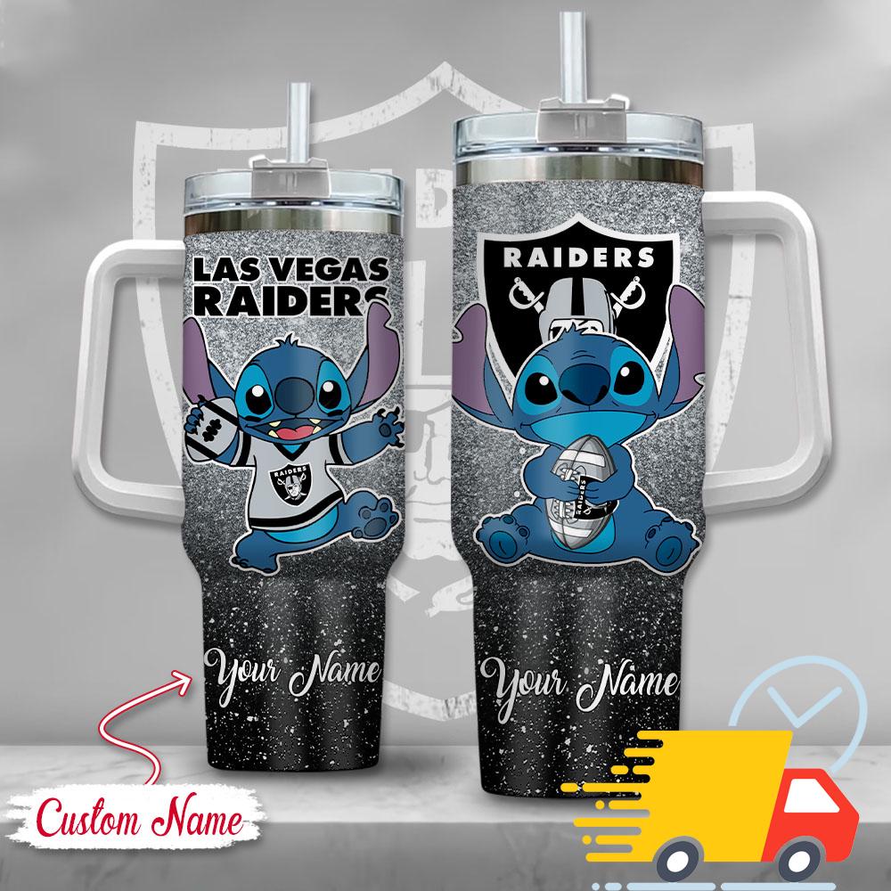 NFL Las Vegas Raiders Stitch Glitter Custom Stanley Quencher 40oz Stainless Steel Tumbler With Handle