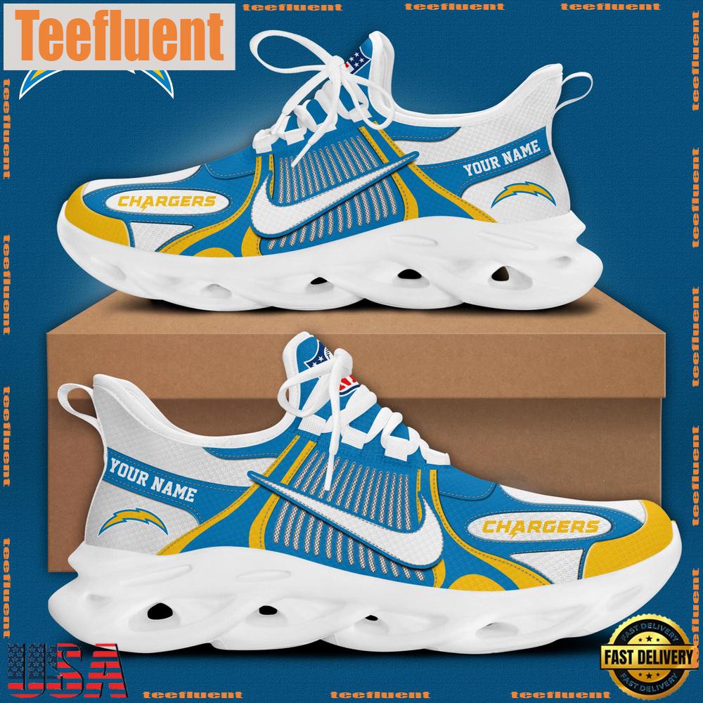 NFL Los Angeles Chargers Blue White Stripes Logo Custom Clunky Max Soul Shoes - NFL Fan Gifts NFL Los Angeles Chargers Blue White Stripes Logo Custom Clunky Max Soul Shoes - NFL Fan Gifts