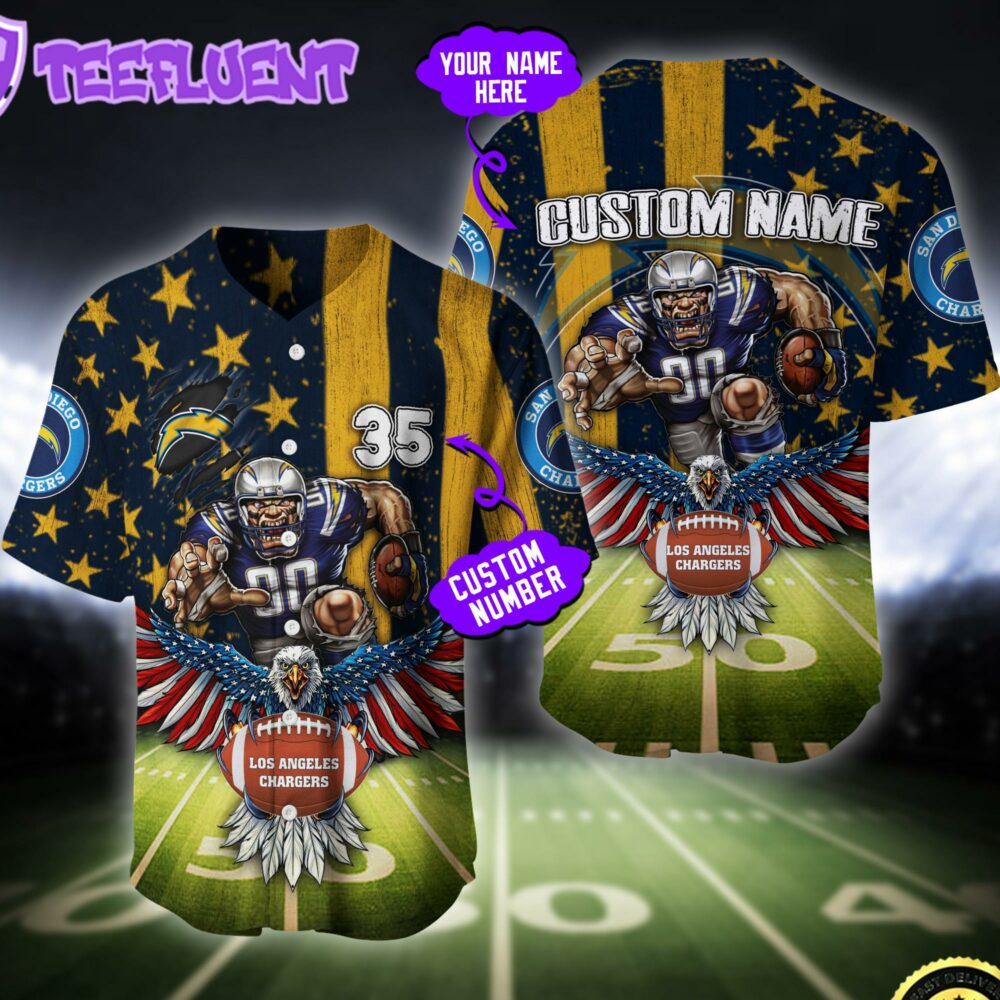 NFL Los Angeles Chargers Eagle US Flag x Veterans Custom Baseball Jersey