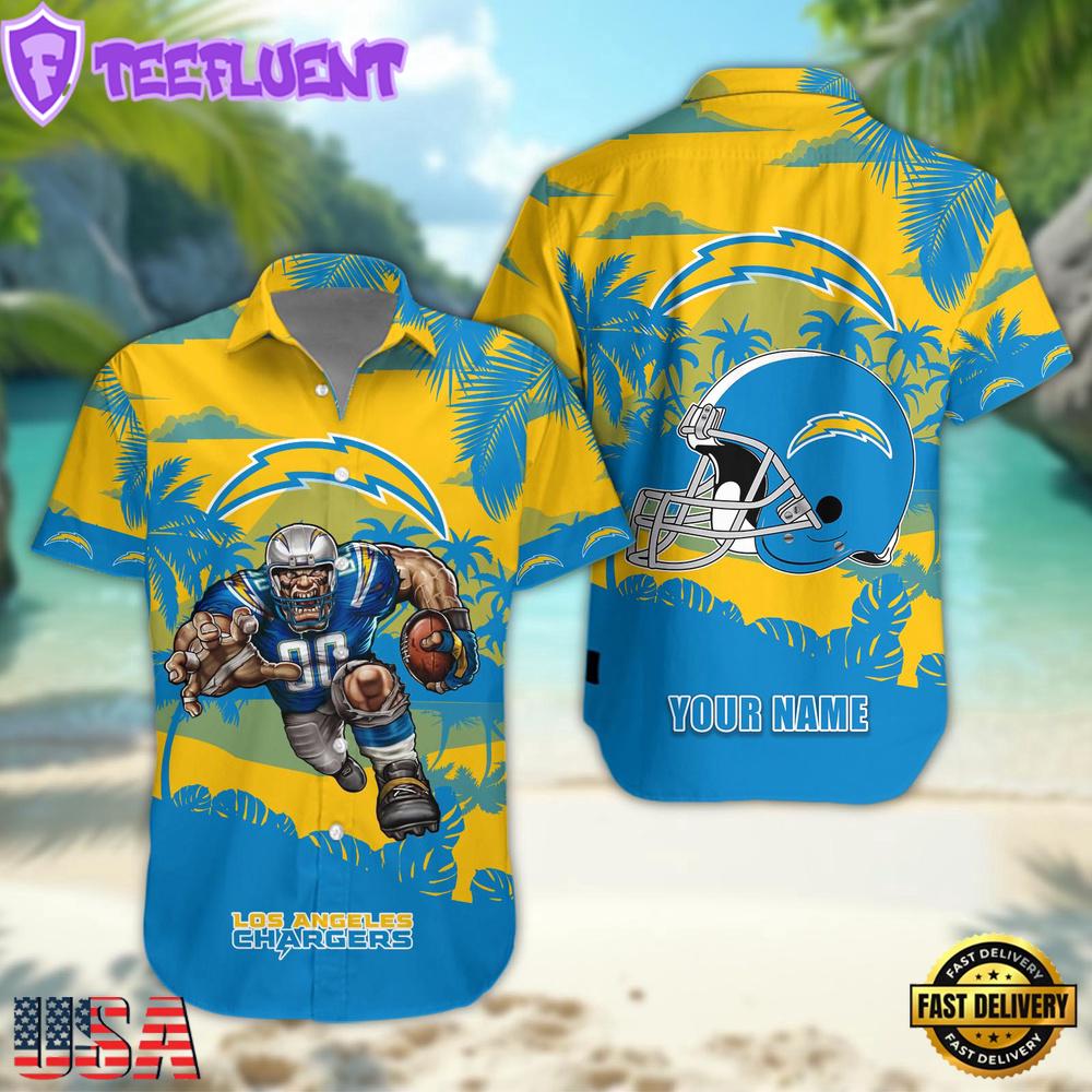NFL Los Angeles Chargers Football Mascot Custom Name Hawaiian Shirt