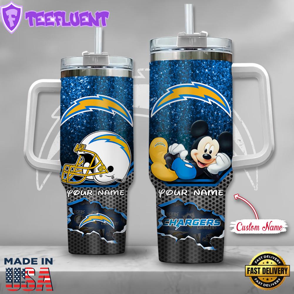 NFL Los Angeles Chargers Mickey Mouse Custom Stanley Quencher 40oz Stainless Steel Tumbler With Handle