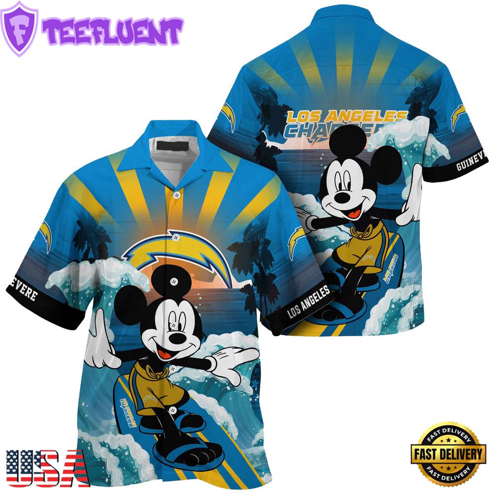 NFL Los Angeles Chargers Mickey Mouse Surfing Custom Name Hawaiian Shirt