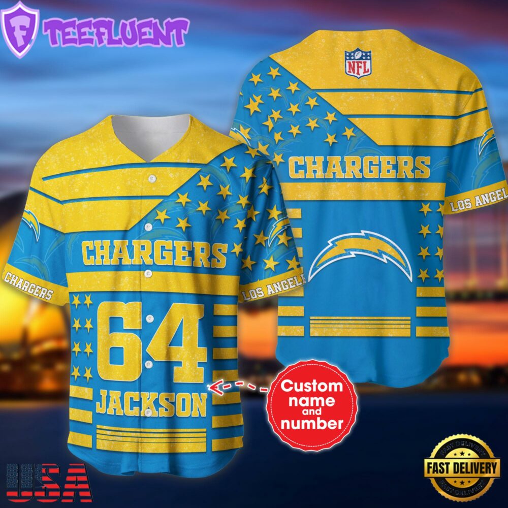 NFL Los Angeles Chargers Personalized American Flag Baseball Jersey