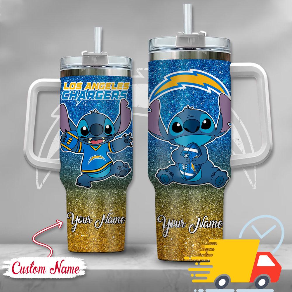NFL Los Angeles Chargers Stitch Glitter Custom Stanley Quencher 40oz Stainless Steel Tumbler With Handle