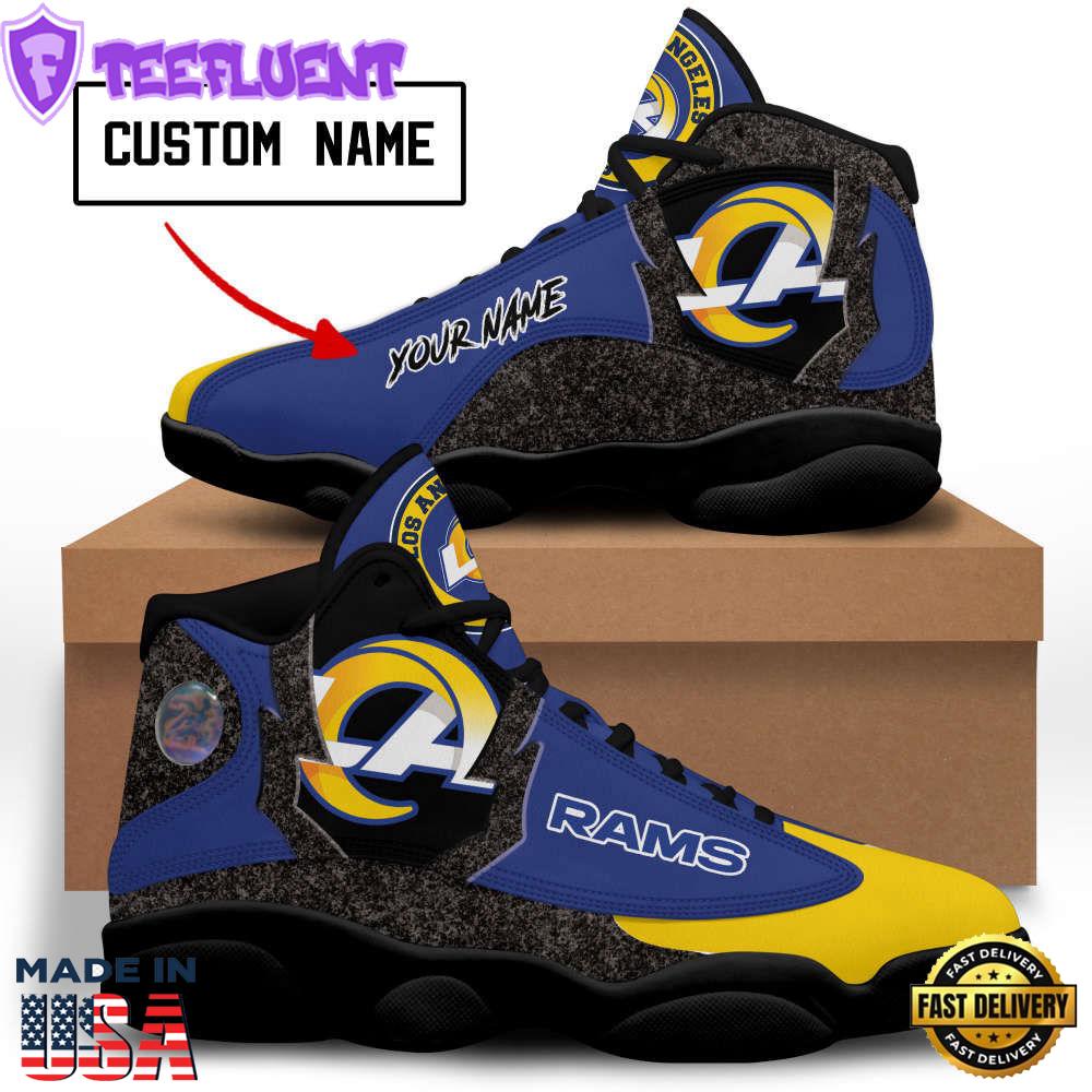 NFL Los Angeles Rams Custom Name Blue Yellow Grey Air Jordan 13 Shoes