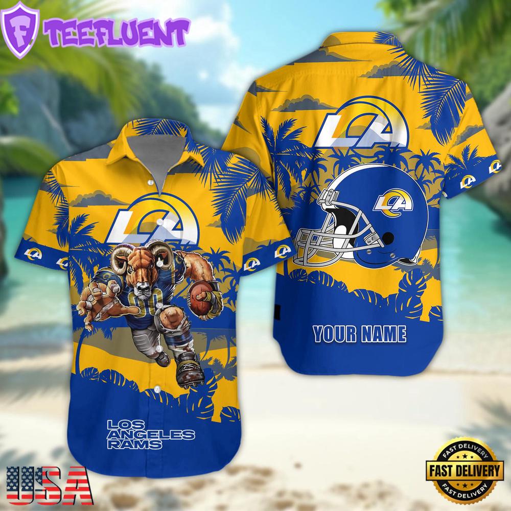 NFL Los Angeles Rams Football Mascot Custom Name Hawaiian Shirt