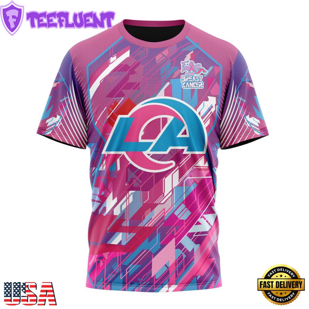NFL Los Angeles Rams Football Team Breast Cancer 3D T-Shirt