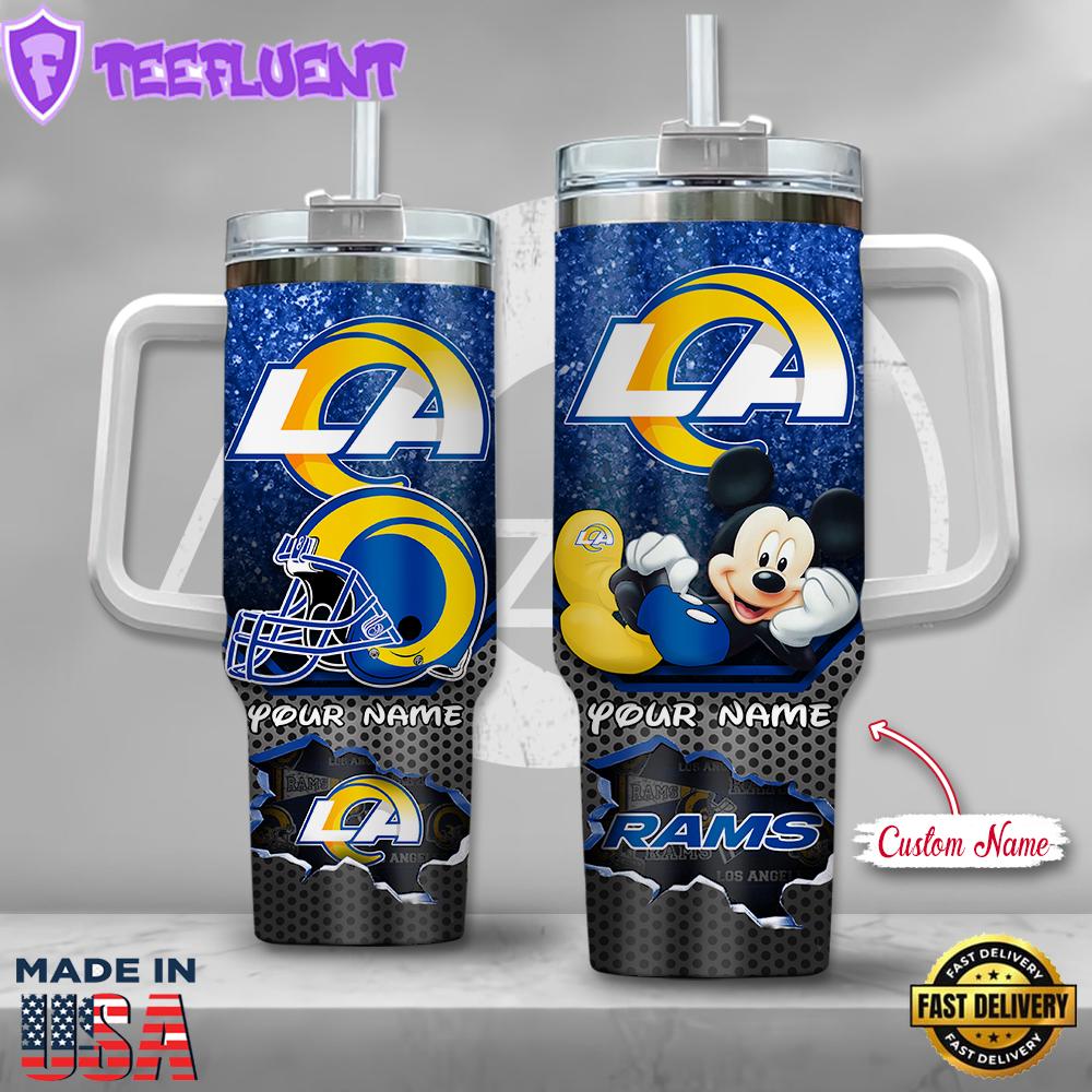 NFL Los Angeles Rams Mickey Mouse Custom Stanley Quencher 40oz Stainless Steel Tumbler With Handle