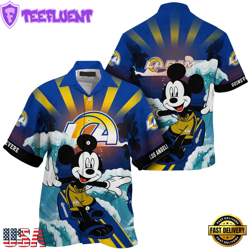 NFL Los Angeles Rams Mickey Mouse Surfing Custom Name Hawaiian Shirt