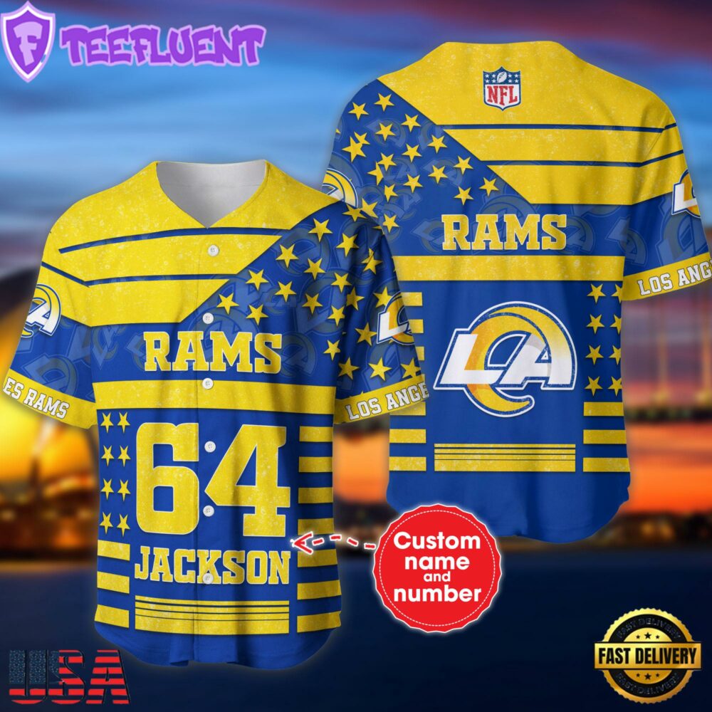 NFL Los Angeles Rams Personalized American Flag Baseball Jersey