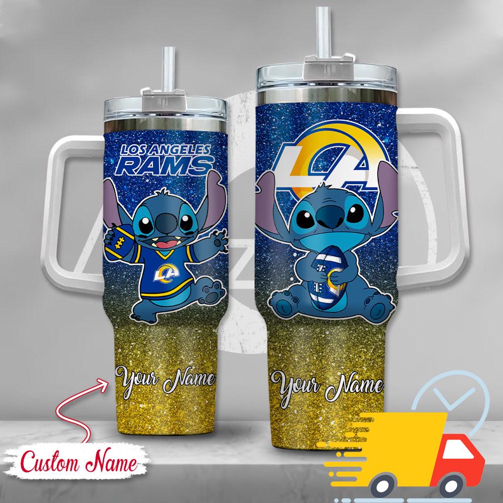 NFL Los Angeles Rams Stitch Glitter Custom Stanley Quencher 40oz Stainless Steel Tumbler With Handle