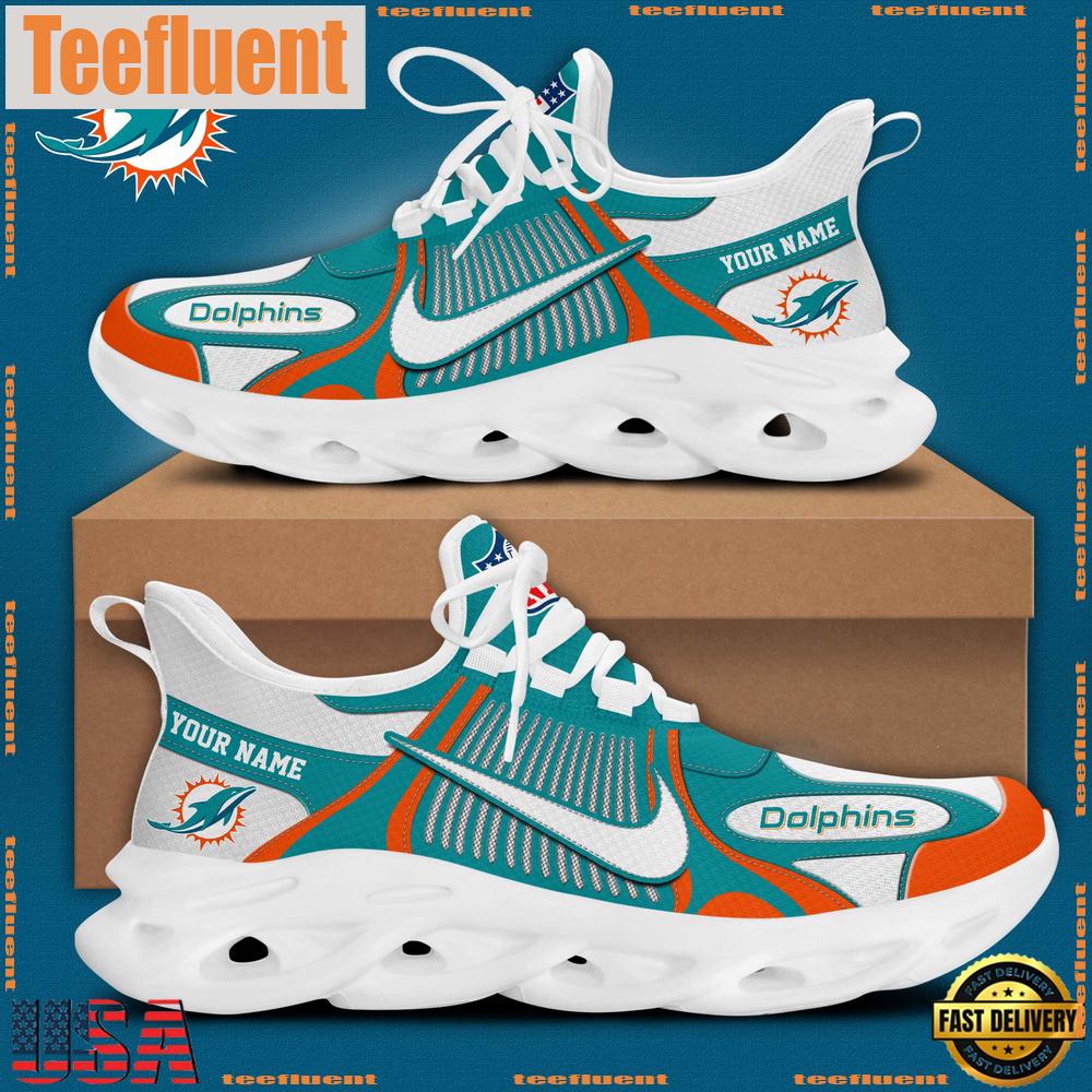 NFL Miami Dolphins Blue White Stripes Logo Custom Max Soul Shoes