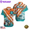 NFL Miami Dolphins Football American Flag Mascot Custom Name Hawaiian Shirt