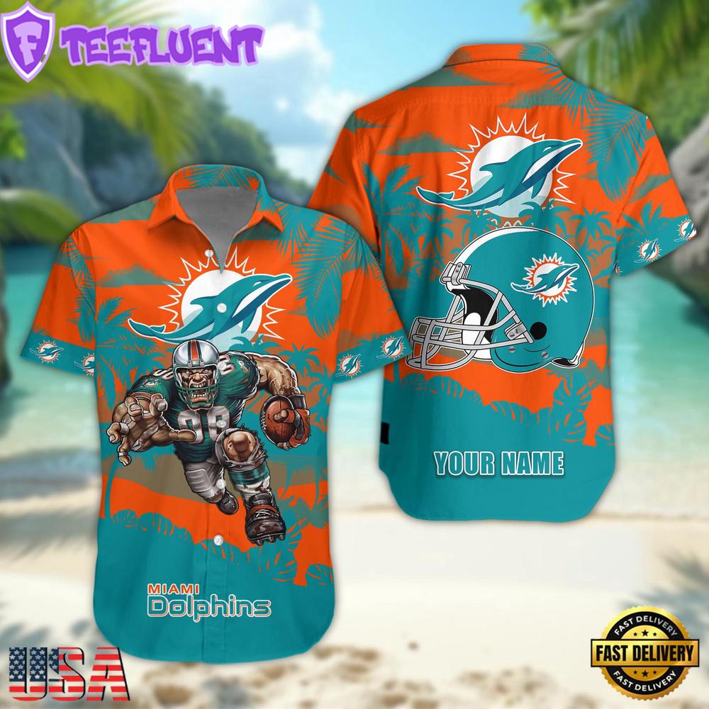 NFL Miami Dolphins Football Mascot Custom Name Hawaiian Shirt