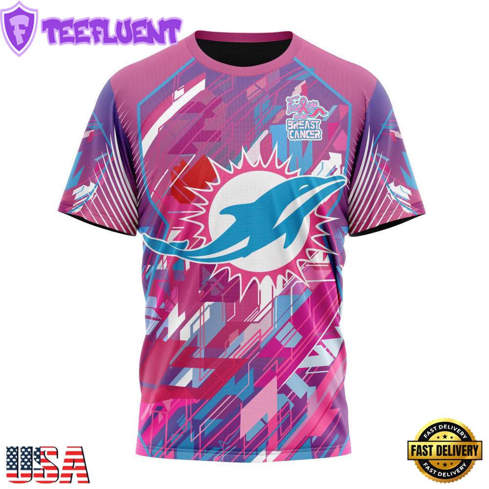 NFL Miami Dolphins Football Team Breast Cancer 3D T-Shirt