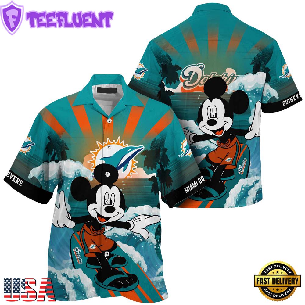 NFL Miami Dolphins Mickey Mouse Surfing Custom Name Hawaiian Shirt