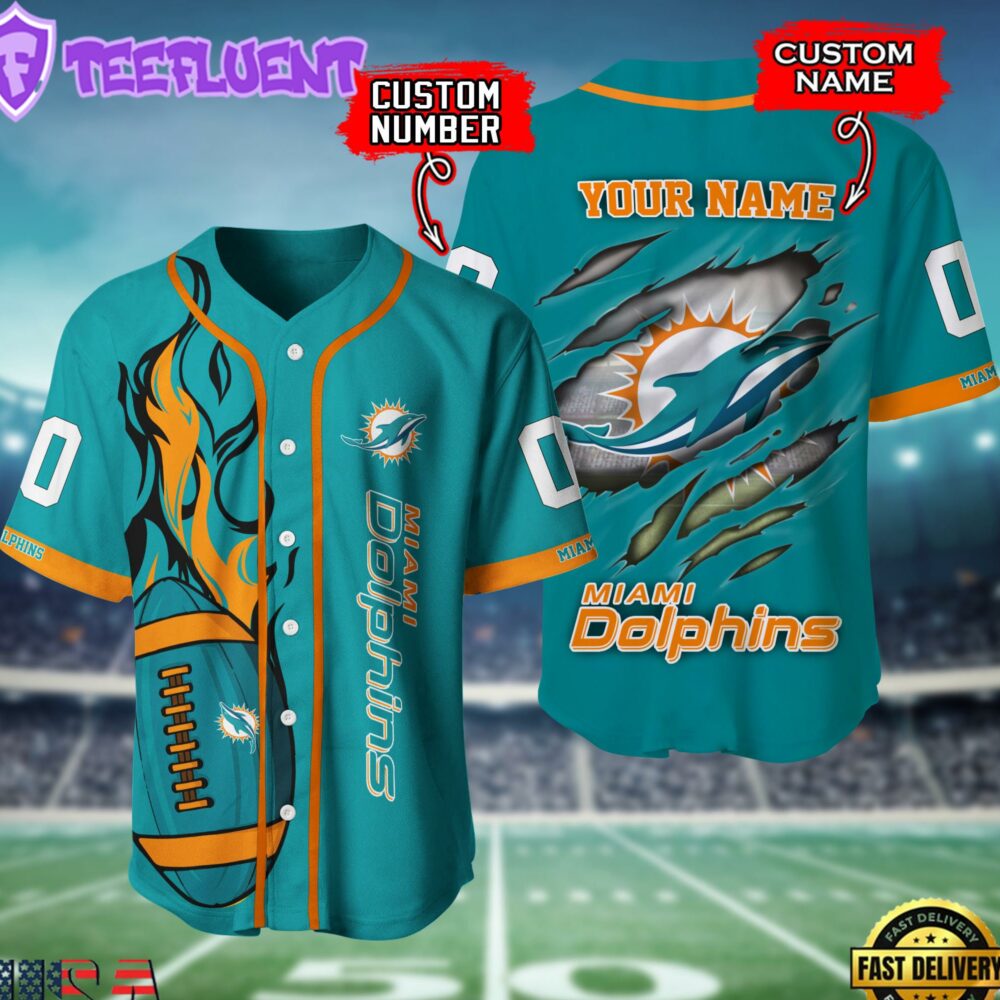 NFL Miami Dolphins Team Logo Litmited Edition Baseball Jersey