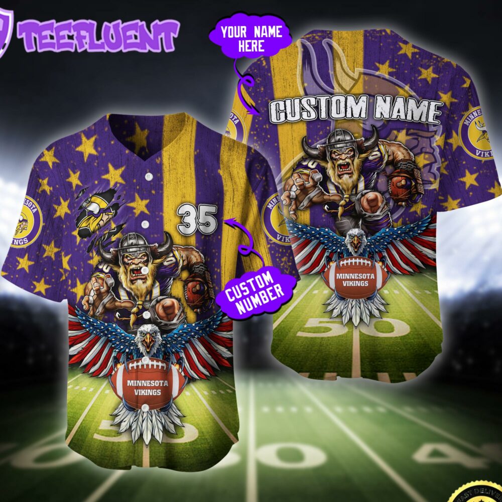 NFL Minnesota Vikings Eagle US Flag x Veterans Custom Baseball Jersey