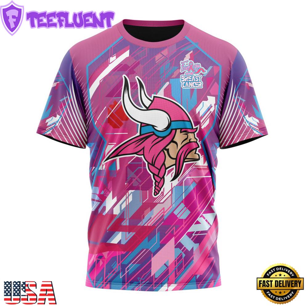 NFL Minnesota Vikings Football Team Breast Cancer 3D T-Shirt