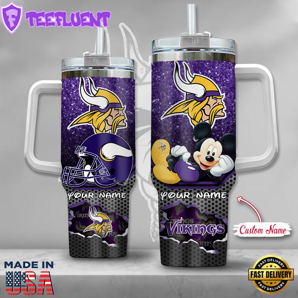 NFL Minnesota Vikings Mickey Mouse Custom Stanley Quencher 40oz Stainless Steel Tumbler With Handle