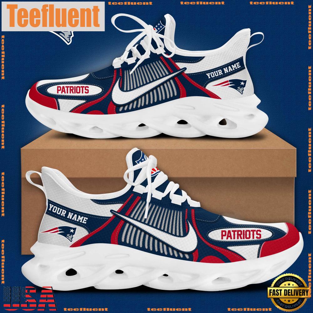 NFL New England Patriots Blue White Stripes Logo Custom Clunky Max Soul Shoes