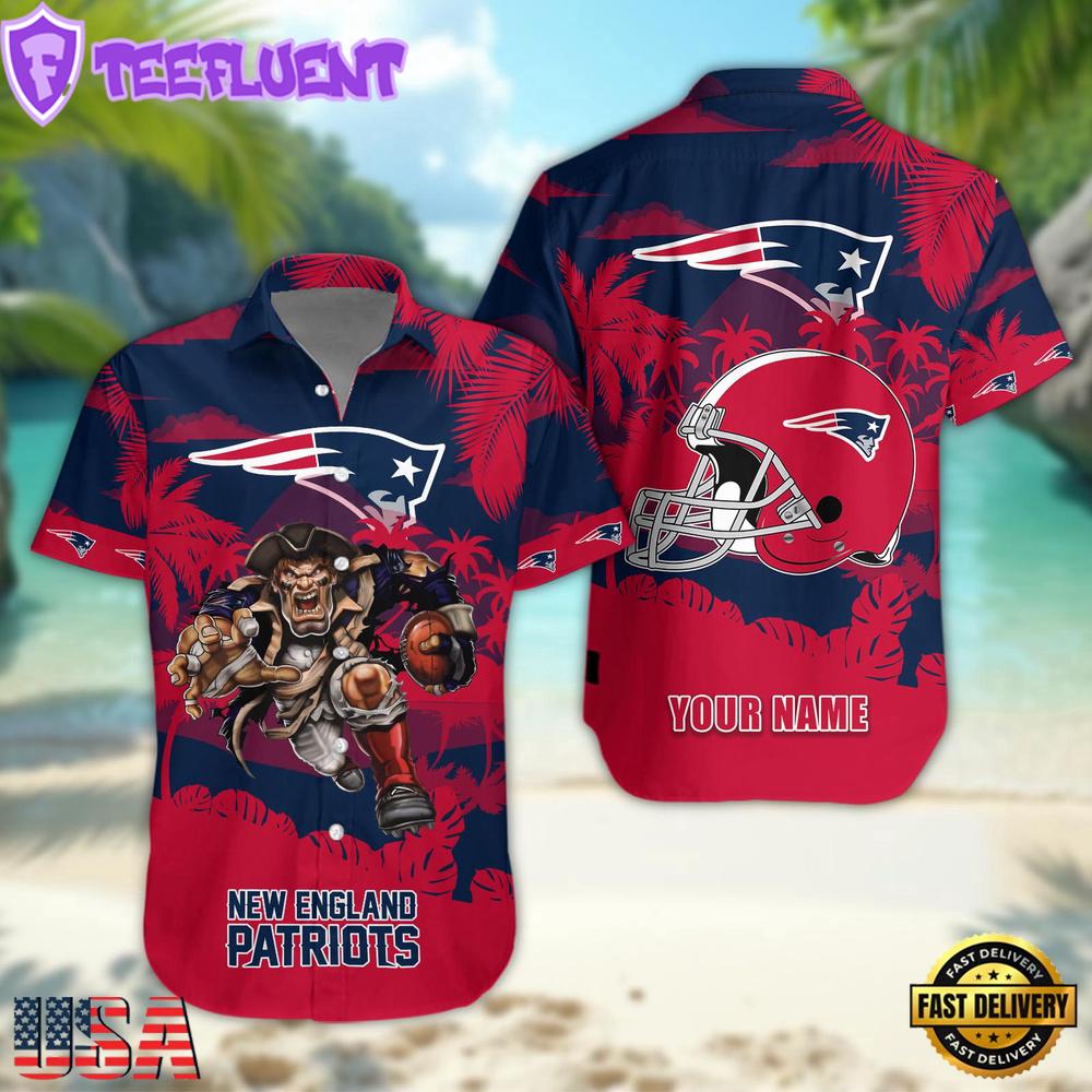 NFL New England Patriots Football Mascot Custom Name Hawaiian Shirt