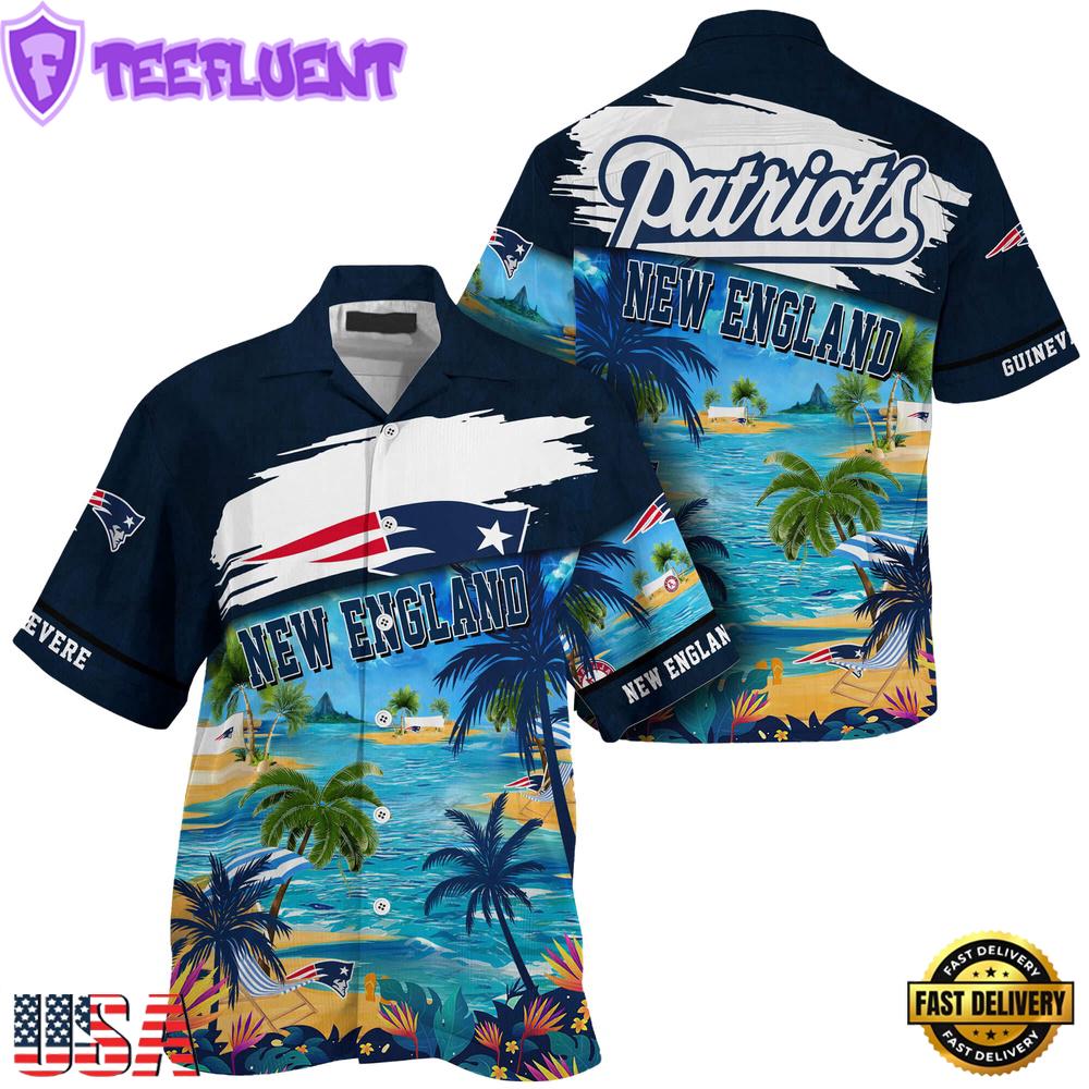 NFL New England Patriots Hawaii Beach Custom Name Summer Hawaiian Shirt NFL New England Patriots Hawaii Beach Custom Name Summer Hawaiian Shirt