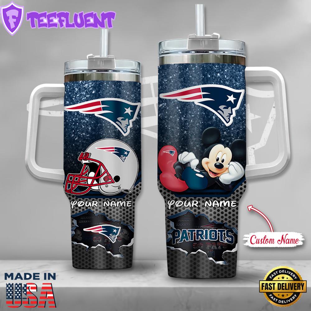 NFL New England Patriots Mickey Mouse Custom Stanley Quencher 40oz Stainless Steel Tumbler With Handle