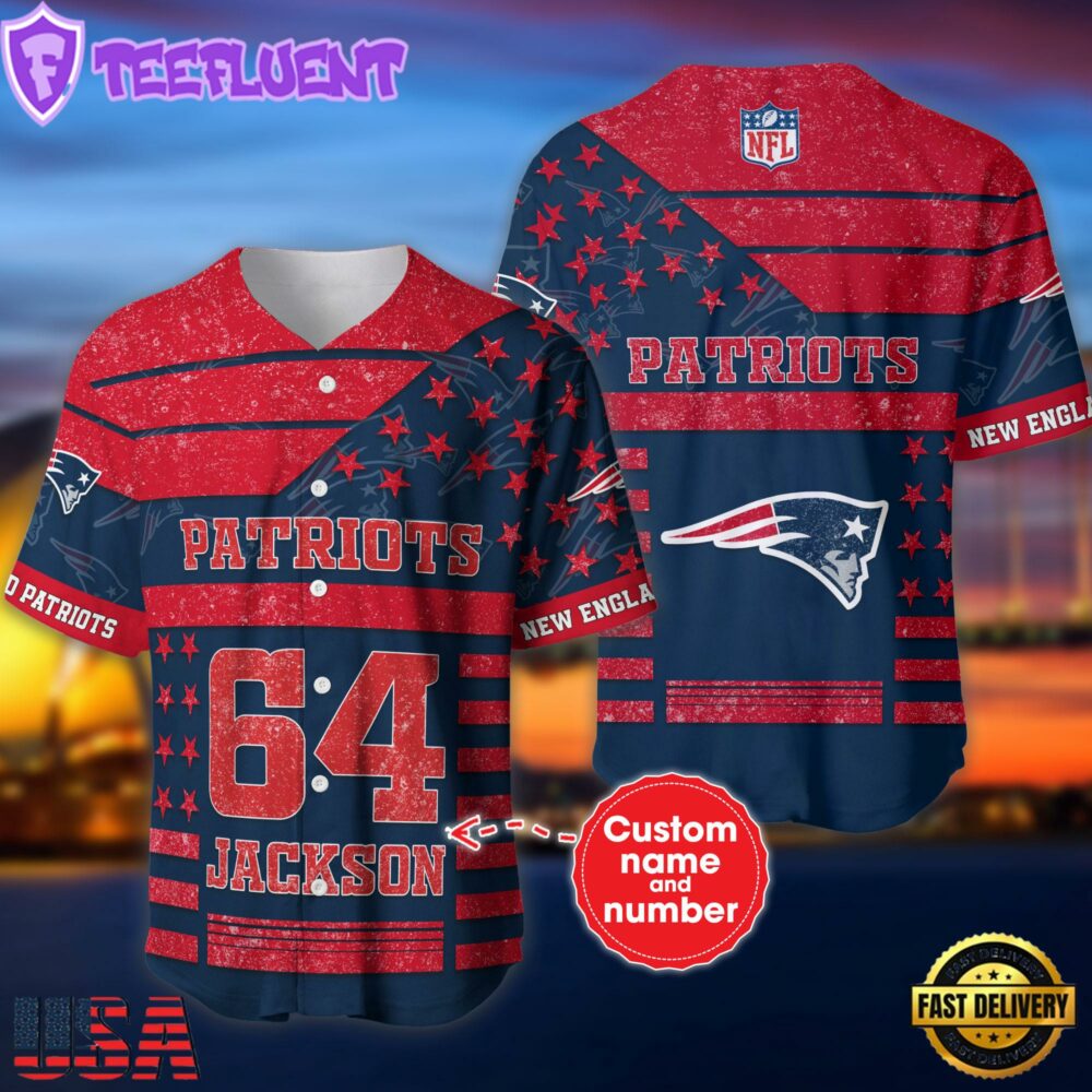 NFL New England Patriots Personalized American Flag Baseball Jersey