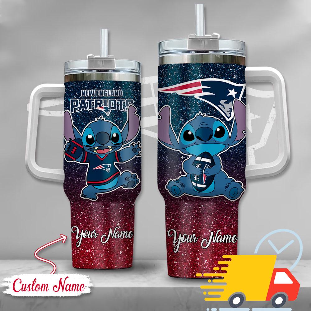 NFL New England Patriots Stitch Glitter Custom Stanley Quencher 40oz Stainless Steel Tumbler With Handle