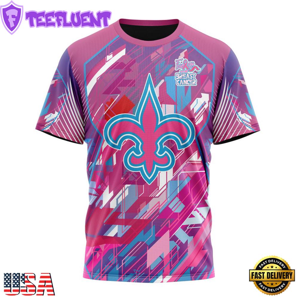 NFL New Orleans Saints Football Team Breast Cancer 3D T-Shirt