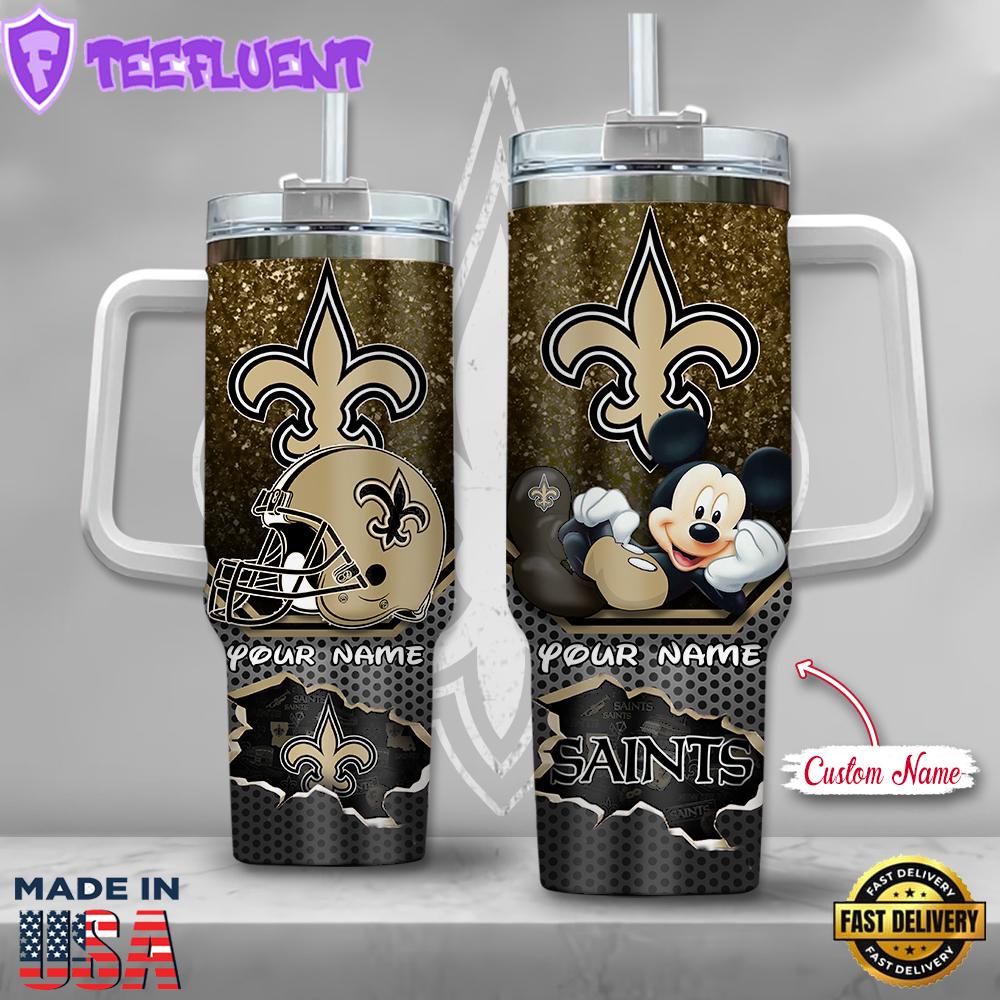 NFL New Orleans Saints Mickey Mouse Custom Stanley Quencher 40oz Stainless Steel Tumbler With Handle