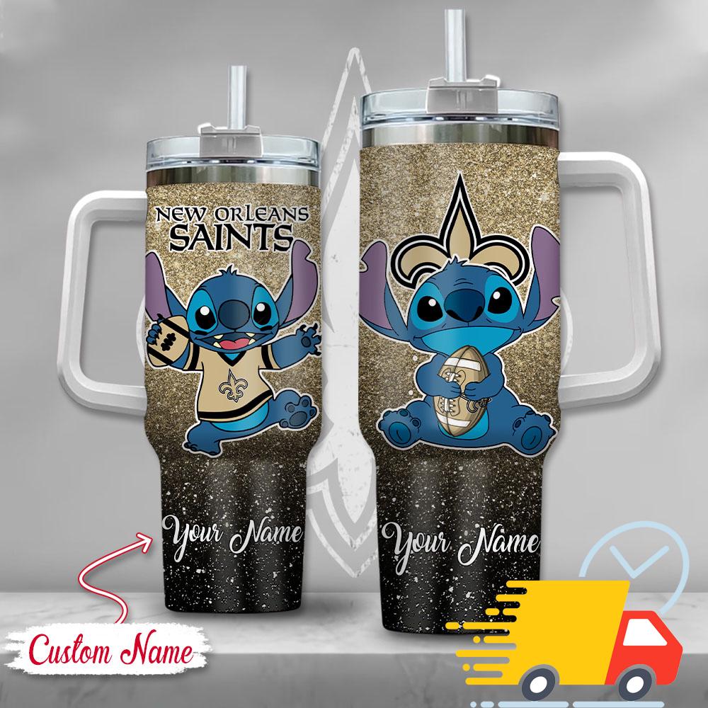 NFL New Orleans Saints Stitch Glitter Custom Stanley Quencher 40oz Stainless Steel Tumbler With Handle