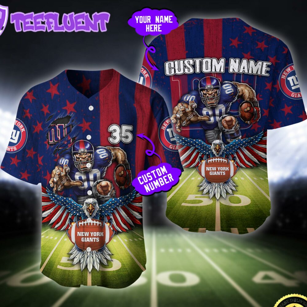 NFL New York Giants Eagle US Flag x Veterans Custom Baseball Jersey