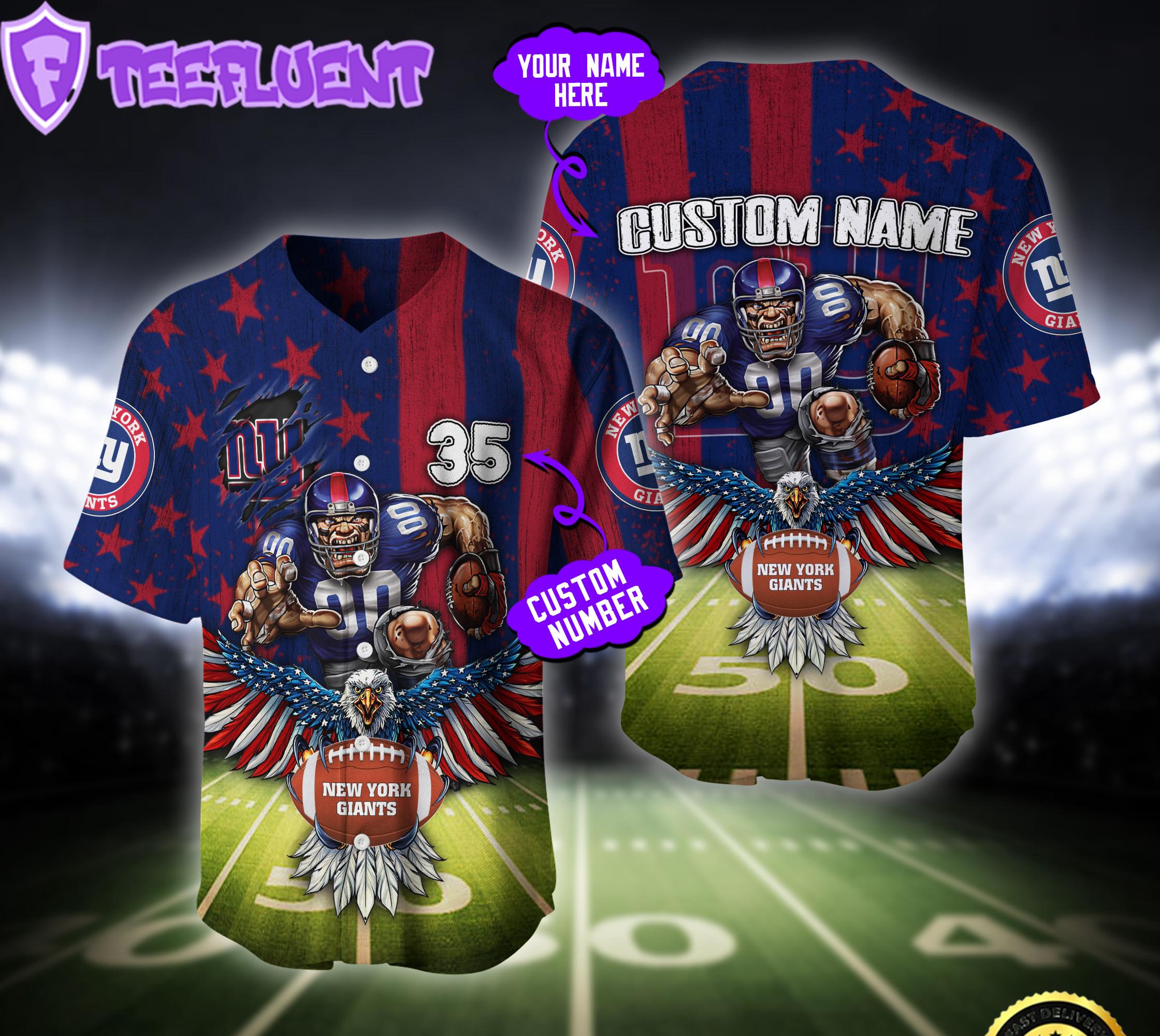 Custom Name Number NFL New York Giants Eagle US Flag x Veterans Baseball Jersey Custom Name Number NFL New York Giants Eagle US Flag x Veterans Baseball Jersey