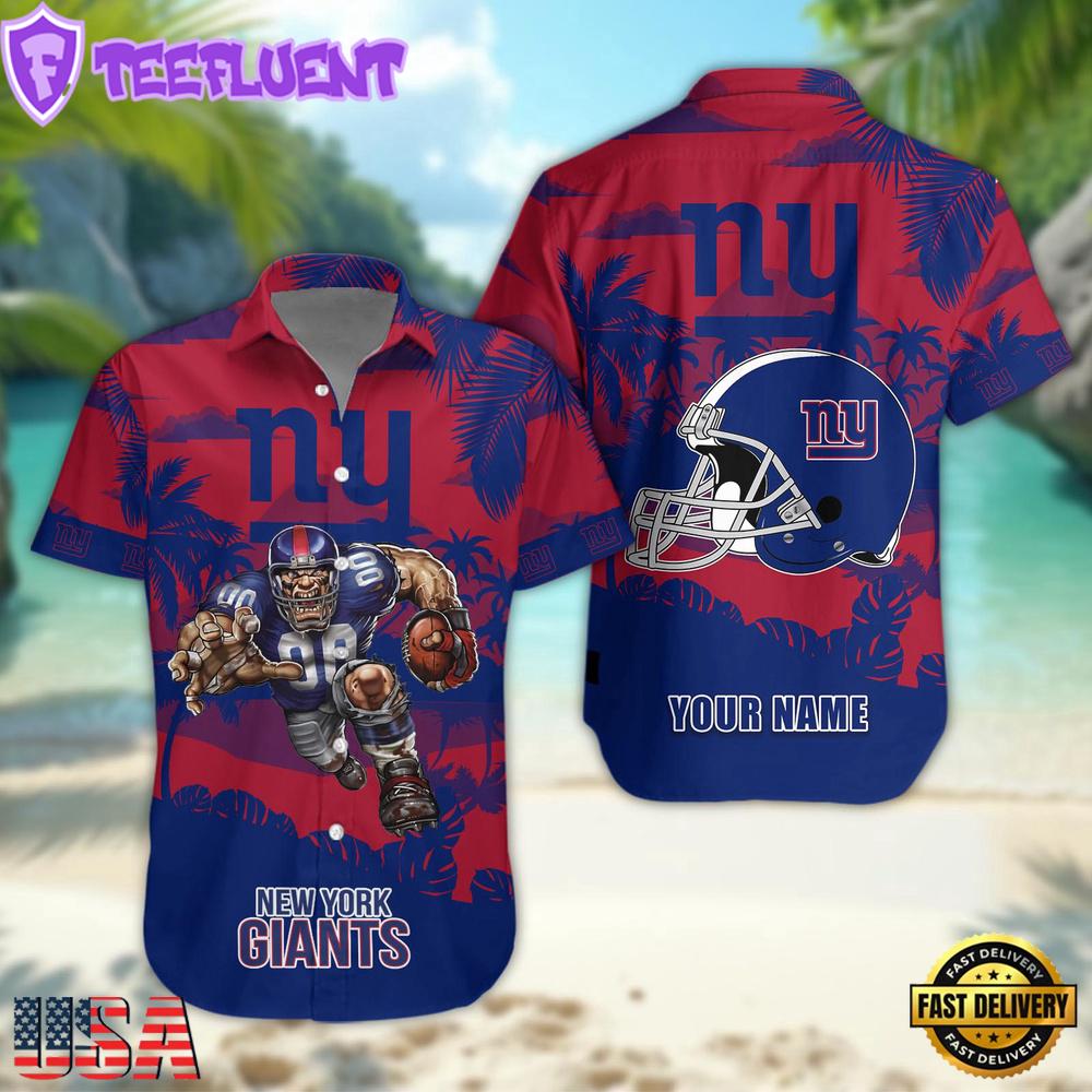 NFL New York Giants Football Mascot Custom Name Hawaiian Shirt