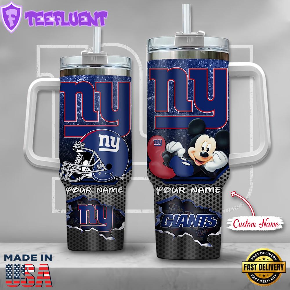 NFL New York Giants Mickey Mouse Custom Stanley Quencher 40oz Stainless Steel Tumbler With Handle