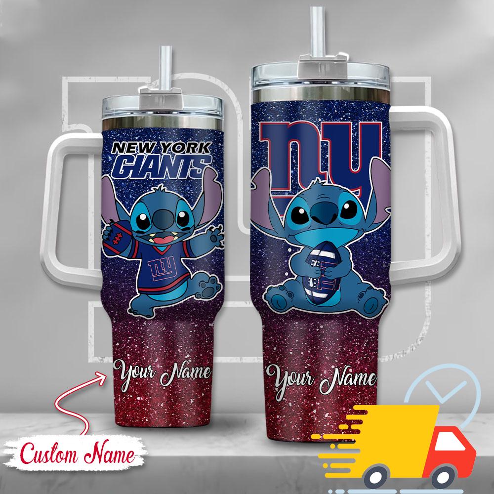 NFL New York Giants Stitch Glitter Custom Stanley Quencher 40oz Stainless Steel Tumbler With Handle