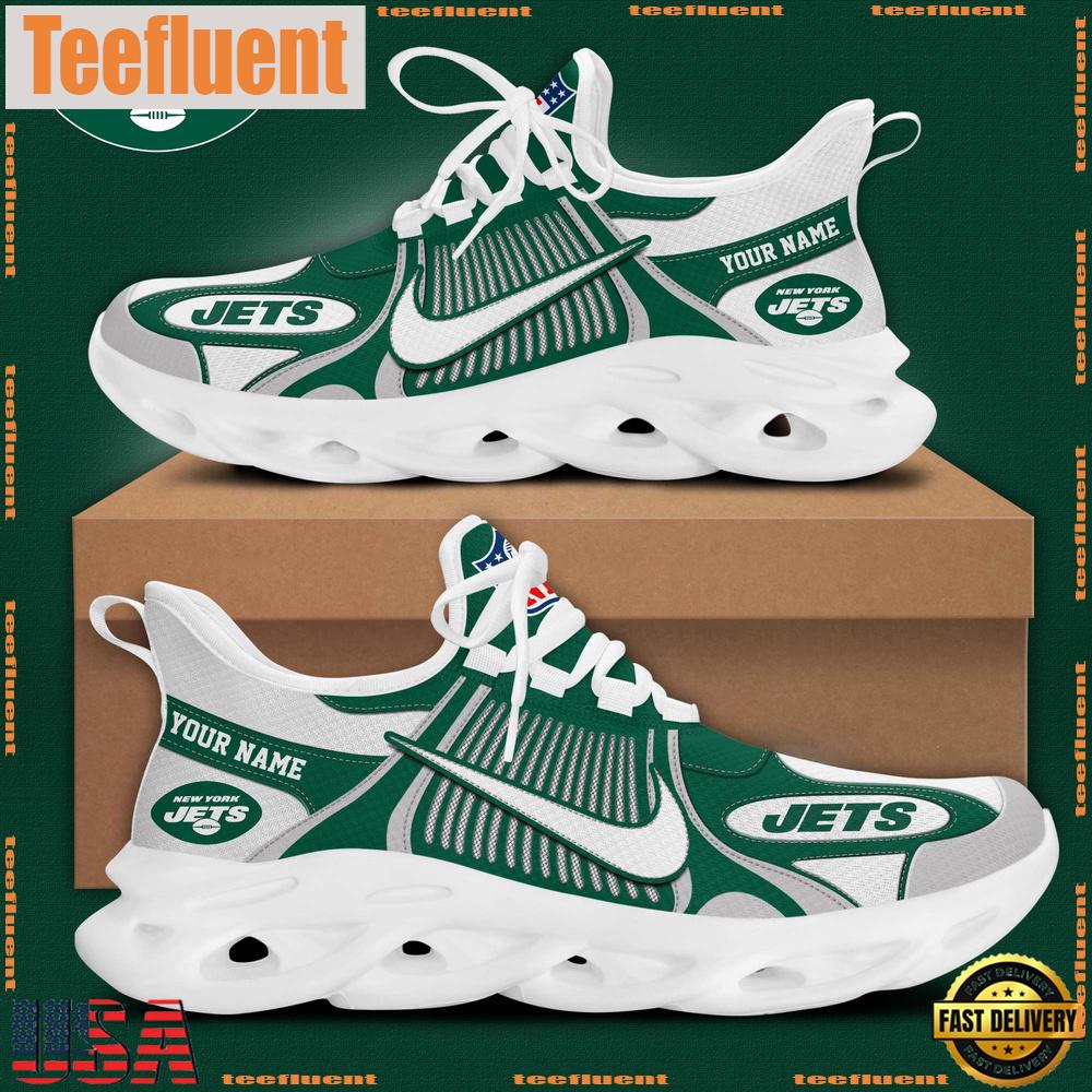 NFL New York Jets Blue White Stripes Logo Custom Clunky Max Soul Shoes