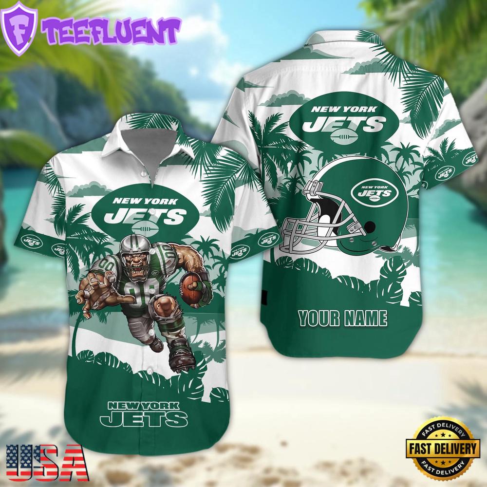 NFL New York Jets Football Mascot Custom Name Hawaiian Shirt