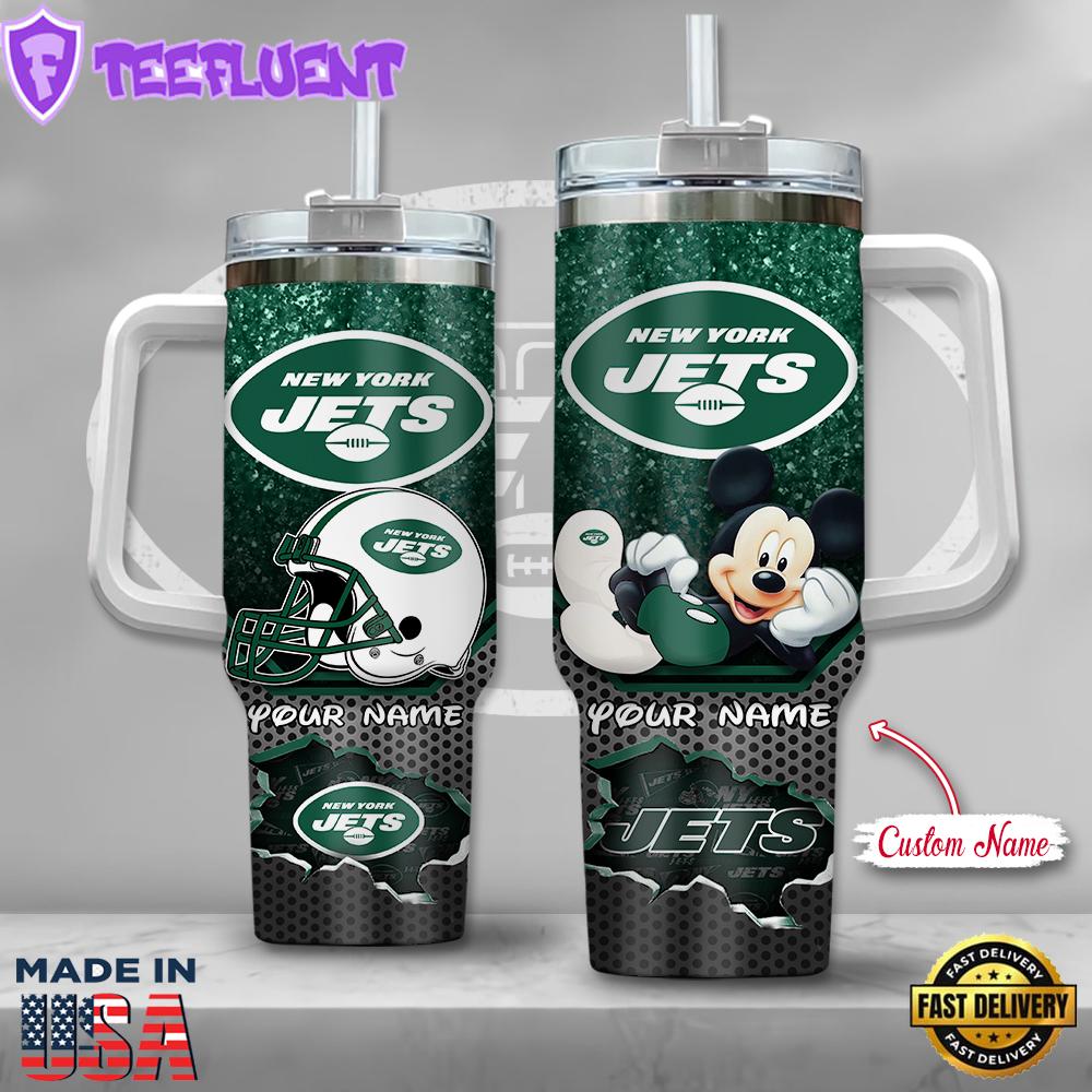 NFL New York Jets Mickey Mouse Custom Stanley Quencher 40oz Stainless Steel Tumbler With Handle