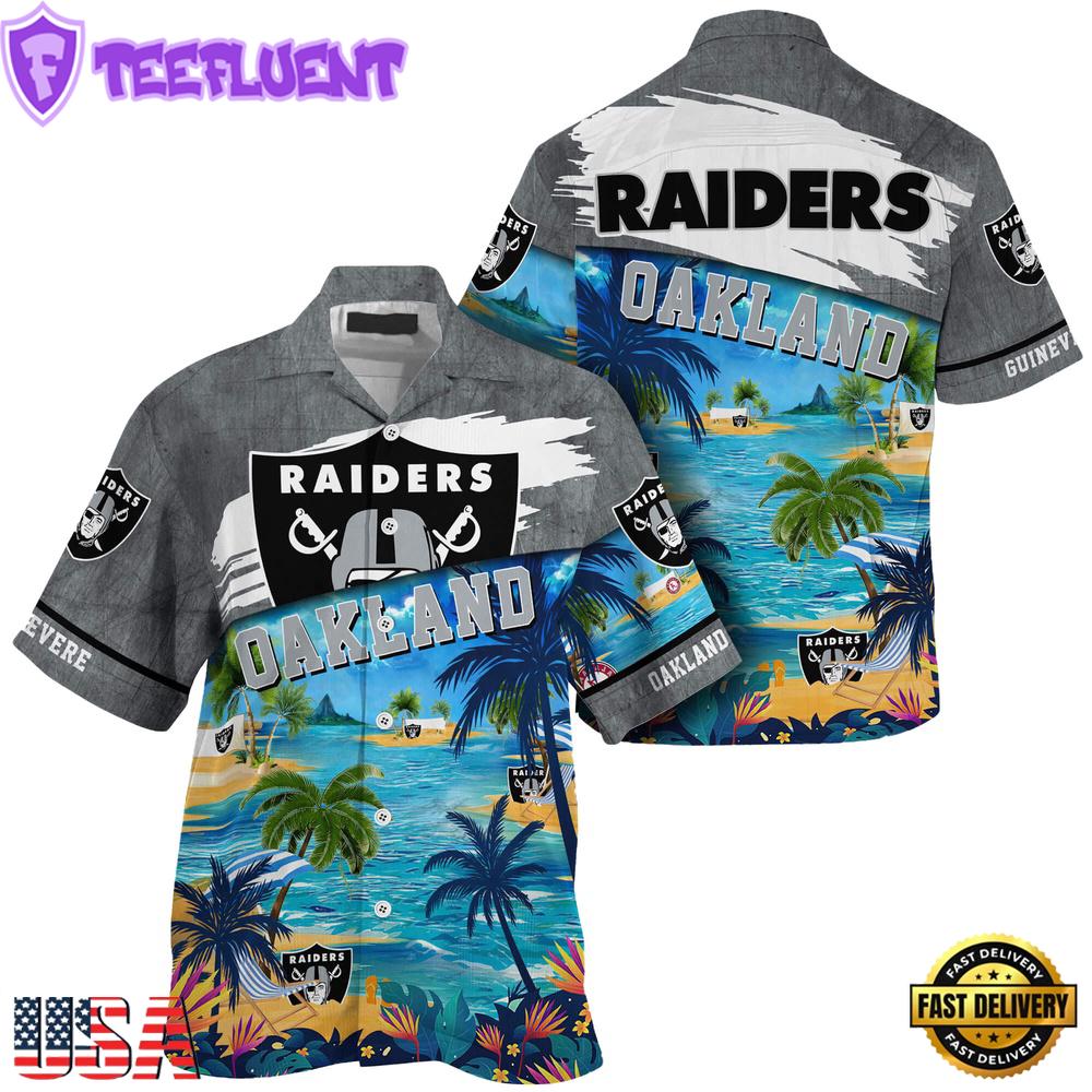 NFL Oakland Raiders Hawaii Beach Custom Name Summer Hawaiian Shirt NFL Oakland Raiders Hawaii Beach Custom Name Summer Hawaiian Shirt