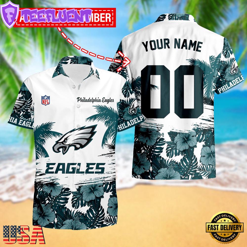NFL Philadelphia Eagles Hibiscus Flower Custom Name Hawaiian Shirt