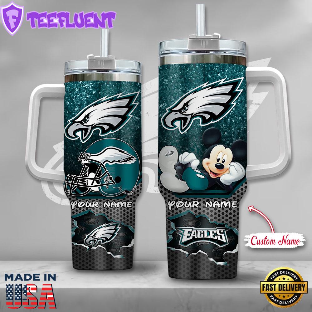 NFL Philadelphia Eagles Mickey Mouse Custom Stanley Quencher 40oz Stainless Steel Tumbler With Handle