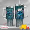 NFL Philadelphia Eagles Stitch Glitter Custom Stanley Quencher 40oz Stainless Steel Tumbler With Handle