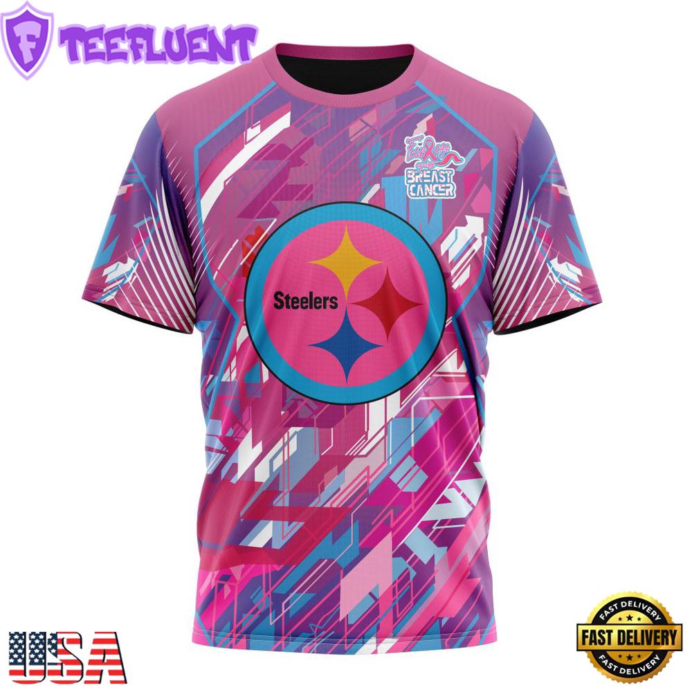 NFL Pittsburgh Steelers Football Team Breast Cancer 3D T-Shirt