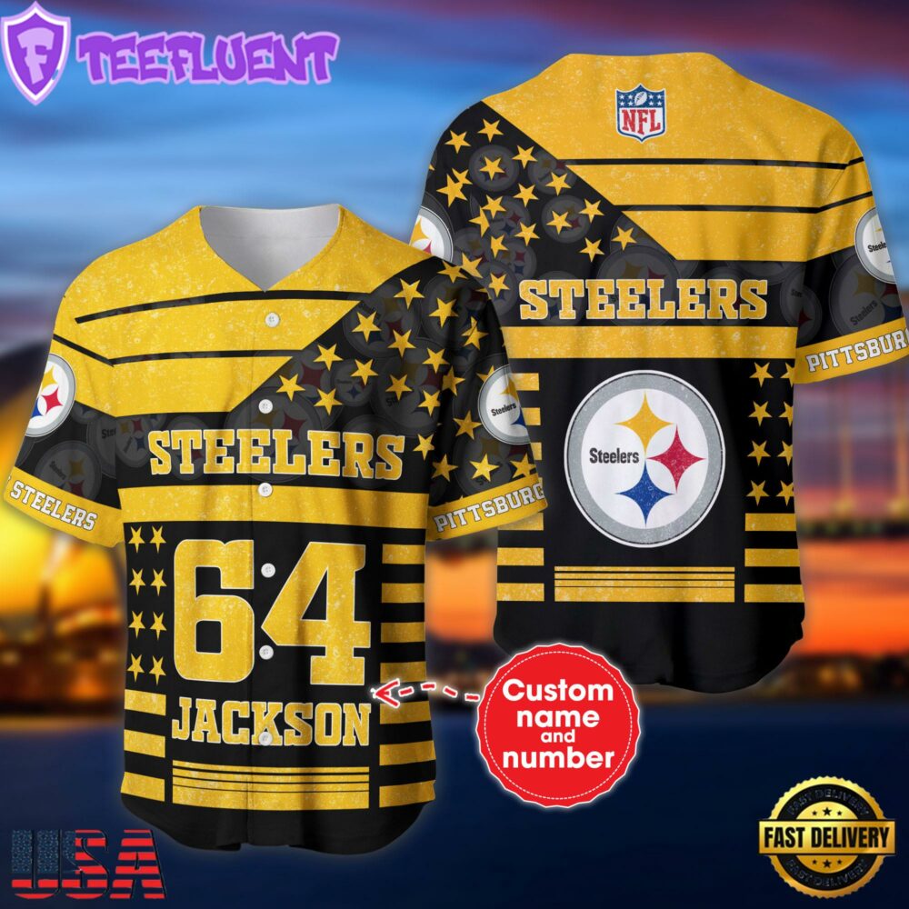 NFL Pittsburgh Steelers Personalized American Flag Baseball Jersey